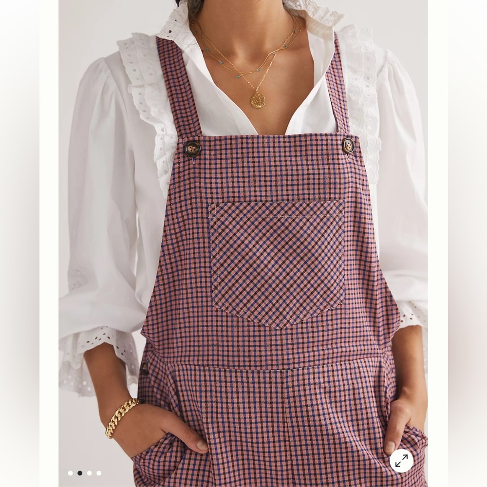 Anthropologie FRNCH Pink Purple Paris Plaid Tapered Stylish Jumpsuit Overalls XS - Picture 2 of 16